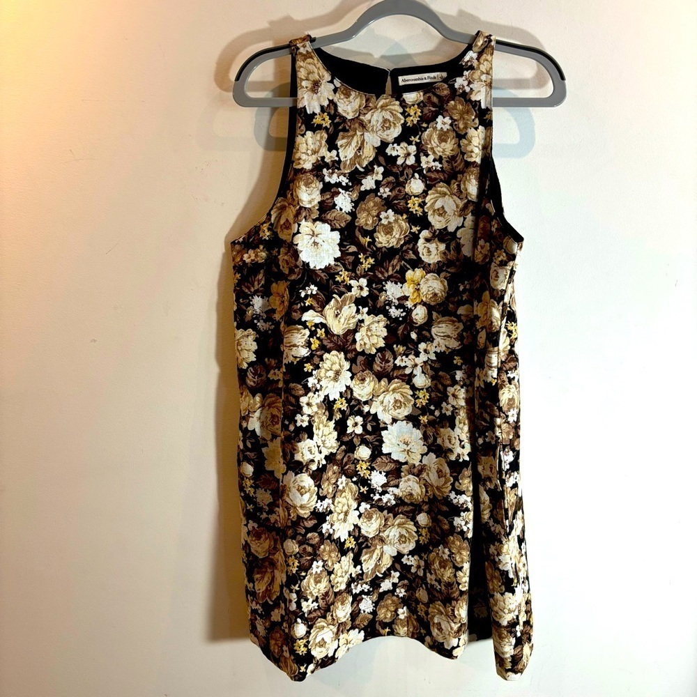 ABERCROMBIE & FITCH Sz L Linen Cotton Floral A-Line Lined Pockets Dress NEW